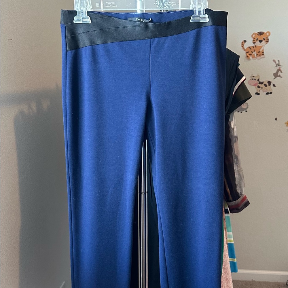 Tahari Navy Pants with Black Waistband Detail